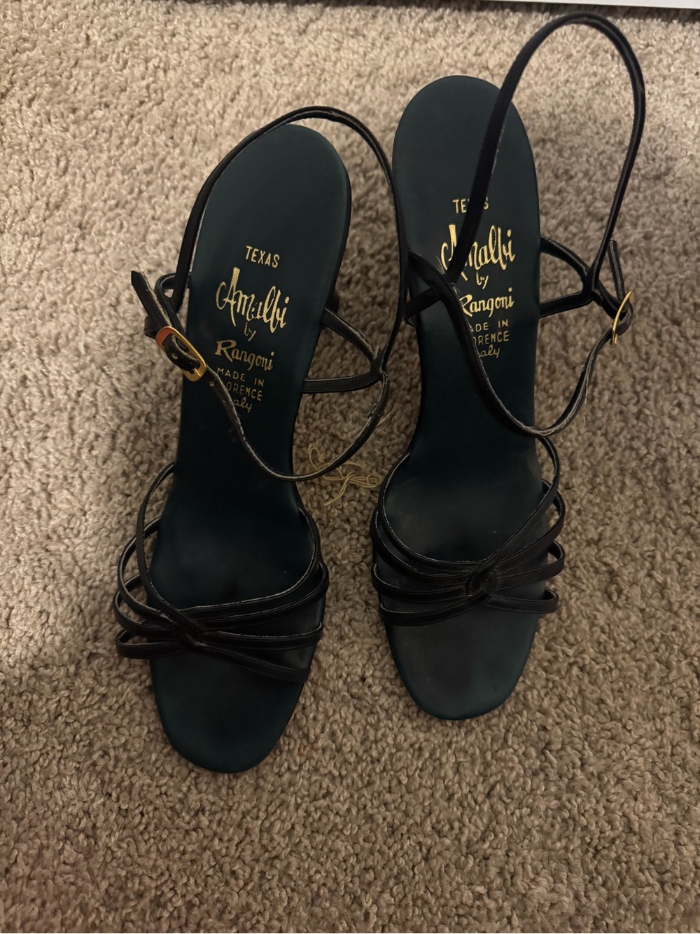 Vintage Amalfi by Rangoni Black Leather Strappy Sandal Heels